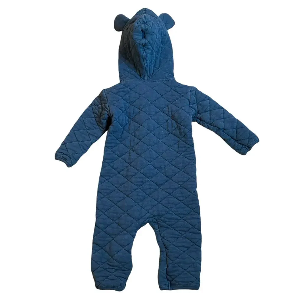 Kickee Pants Blue Quilted Hoodie Coverall Infant Size 3-6 Months Bamboo Bunting